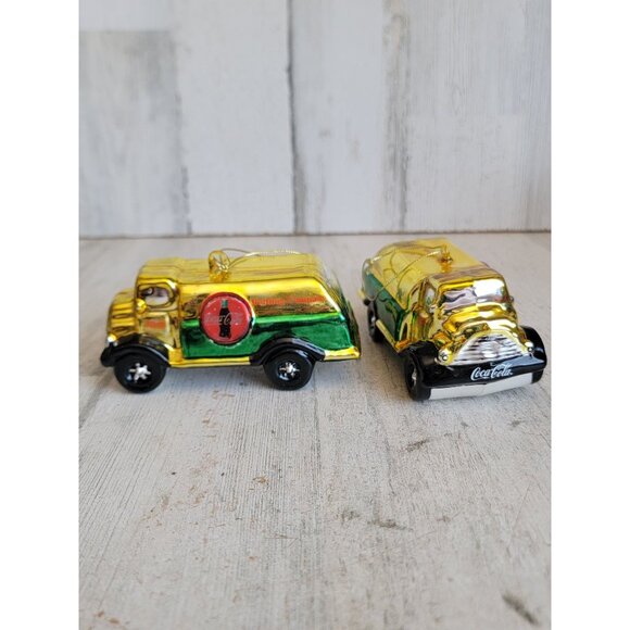 Blown glass bottling company Coca-Cola truck delivery ornament xmas set - Picture 1 of 9